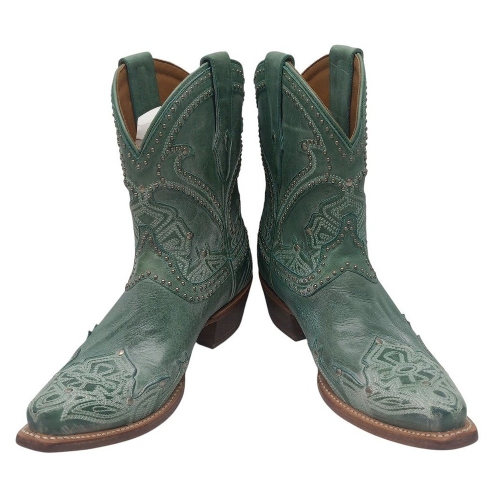 Lucchese M4977 Women's 7.5 B Turquoise Teal Leather Studded Western Boots NOS - Picture 3 of 16
